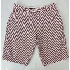 Brooks Brothers Seersucker Shorts Boys Pinstripe Size 18 Cotton Burgundy 10"